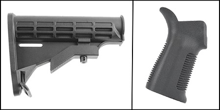 Furniture Kit: Omega AR-15/M16 Carbine Mil-Spec Buttstock Only + Trinity Force AR-15 17 Degree Polymer Pistol Grip - Black